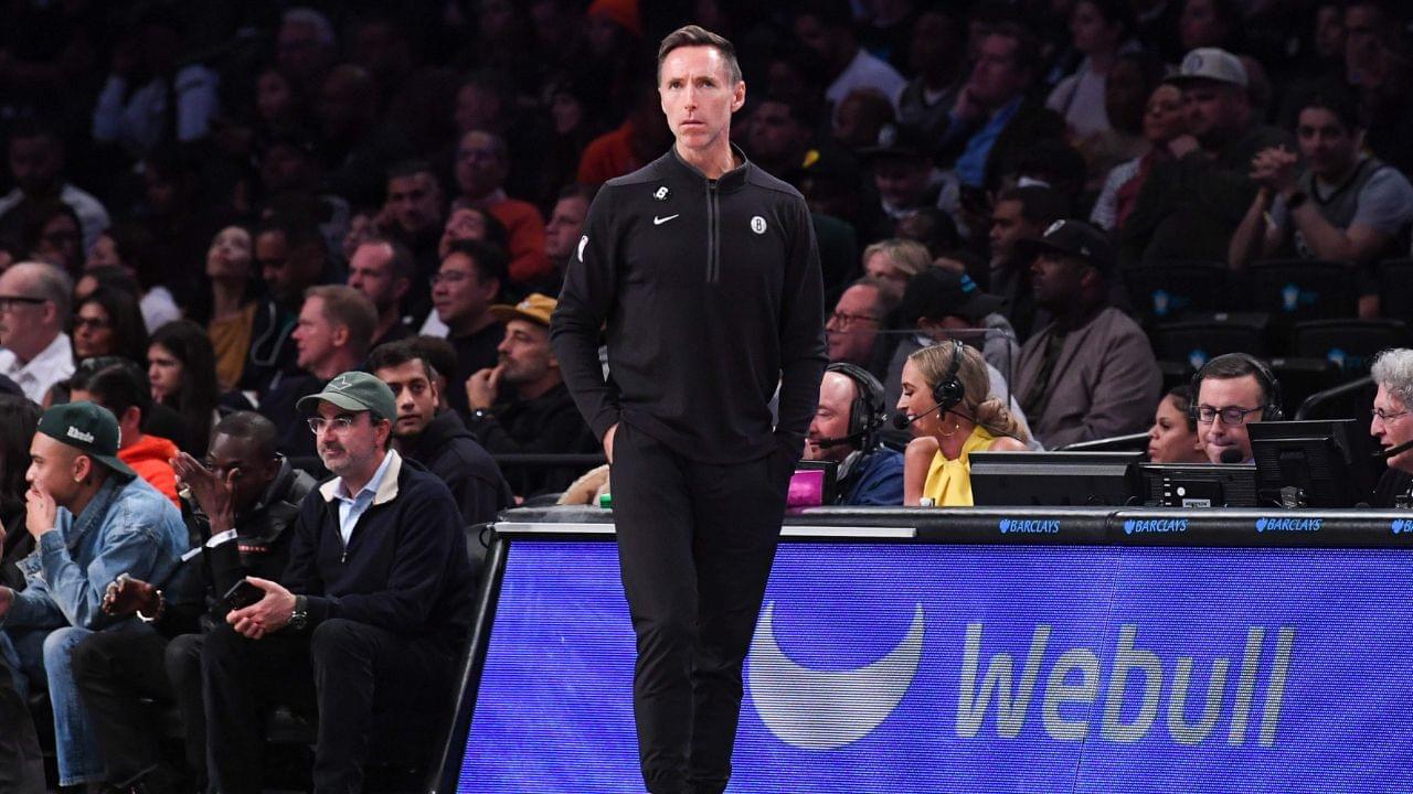 Brooklyn Nets head coach Steve Nash coaches against the Toronto Raptors during the second quarter at Barclays Center