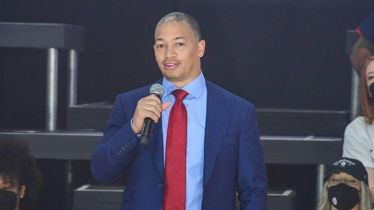 Los Angeles Clippers head coach Tyronn Lue speaks during a groundbreaking ceremony for the new home of the Los Angeles Clippers, Intuit Dome