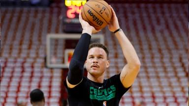 Boston Celtics forward Blake Griffin (91) warms up before game six against the Miami Heat in the Eastern Conference Finals for the 2023 NBA playoffs at Kaseya Center.