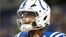 Indianapolis Colts quarterback Anthony Richardson Sr. (5) during warmups prior to the game against the Green Bay Packers at Lucas Oil Stadium.
