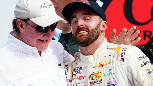 Team owner Richard Childress celebrates with NASCAR Cup Series driver Austin Dillon (3) after winning the Coke Zero Sugar 400 at Daytona International Speedway.