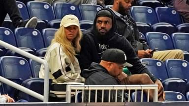 LeBron James and his wife Savannah Brinson watch Bronny James participate in the 2024 NBA Draft Combine at Wintrust Arena