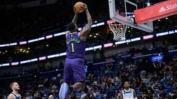 New Orleans Pelicans forward Zion Williamson (1) dunks against the Minnesota Timberwolves during the first half at Smoothie King Center.
