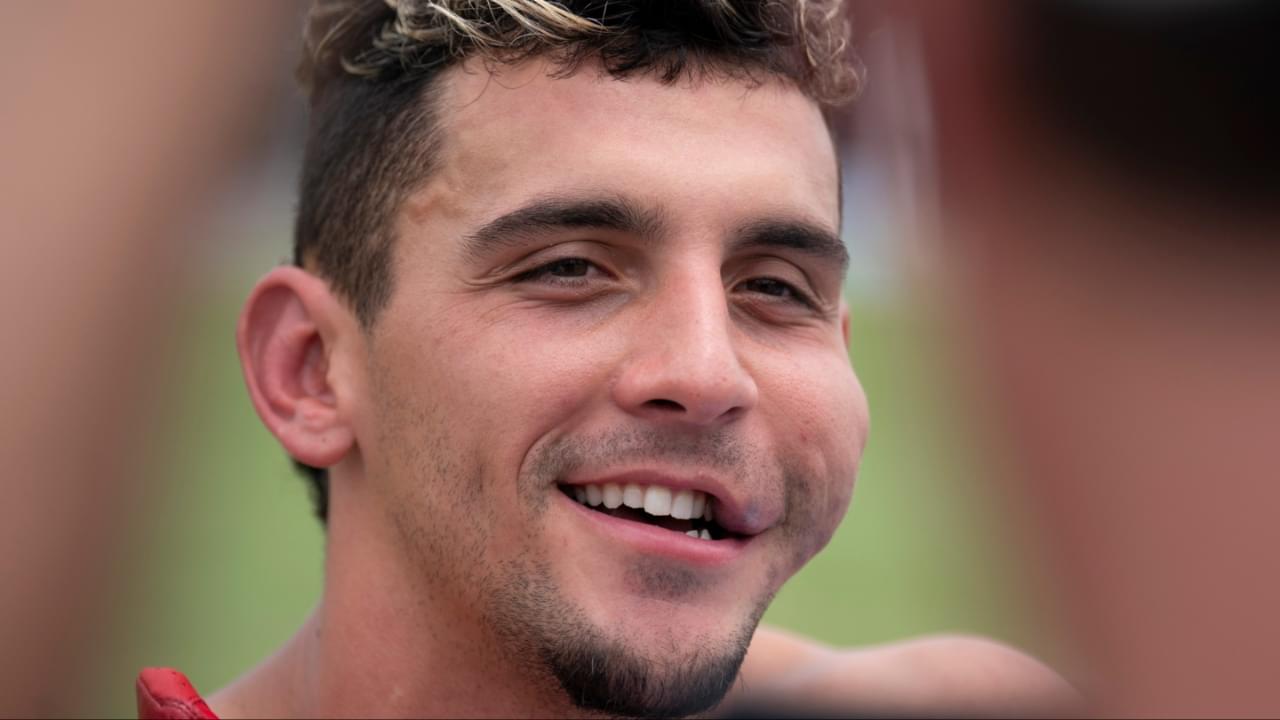 Tennessee Titans receiver Xavier Restrepo (87) speaks with the media during OTAs at Ascension Saint Thomas Sports Park in Nashville, Tenn., Wednesday, May 28, 2025.
