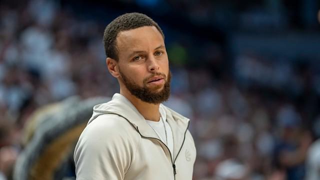 Golden State Warriors guard Stephen Curry (30) looks on against the Minnesota Timberwolves in the second half during game five of the second round for the 2025 NBA Playoffs at Target Center.