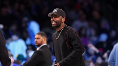 Dallas Mavericks guard Kyrie Irving (11) looks on during the first quarter against the Brooklyn Nets at Barclays Center.