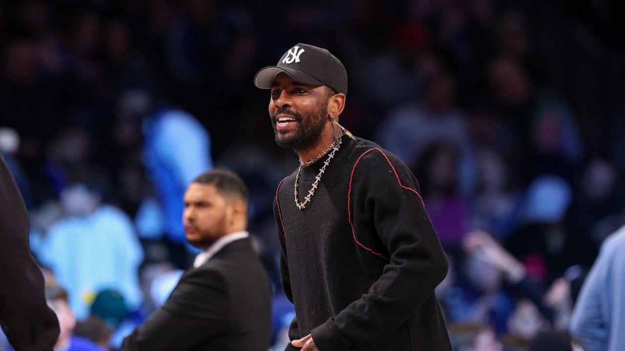Dallas Mavericks guard Kyrie Irving (11) looks on during the first quarter against the Brooklyn Nets at Barclays Center.