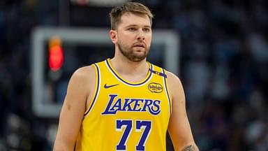Los Angeles Lakers guard Luka Doncic (77) looks on against the Minnesota Timberwolves in the first half during game three of first round for the 2024 NBA Playoffs at Target Center.