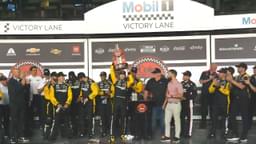Ryan Blaney No. 12 celebrates in Victory Land, Saturday night August 23, 2025 after winning the Coke Zero Sugar 400 at Daytona International Speedway.