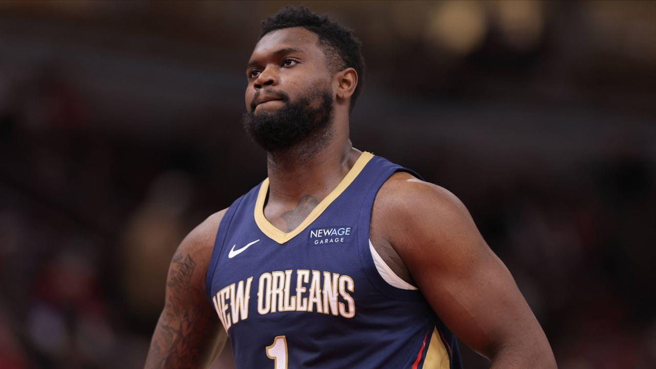 Zion Williamson 1 of the New Orleans Pelicans lines up for free throw during the first half against the Chicago Bulls