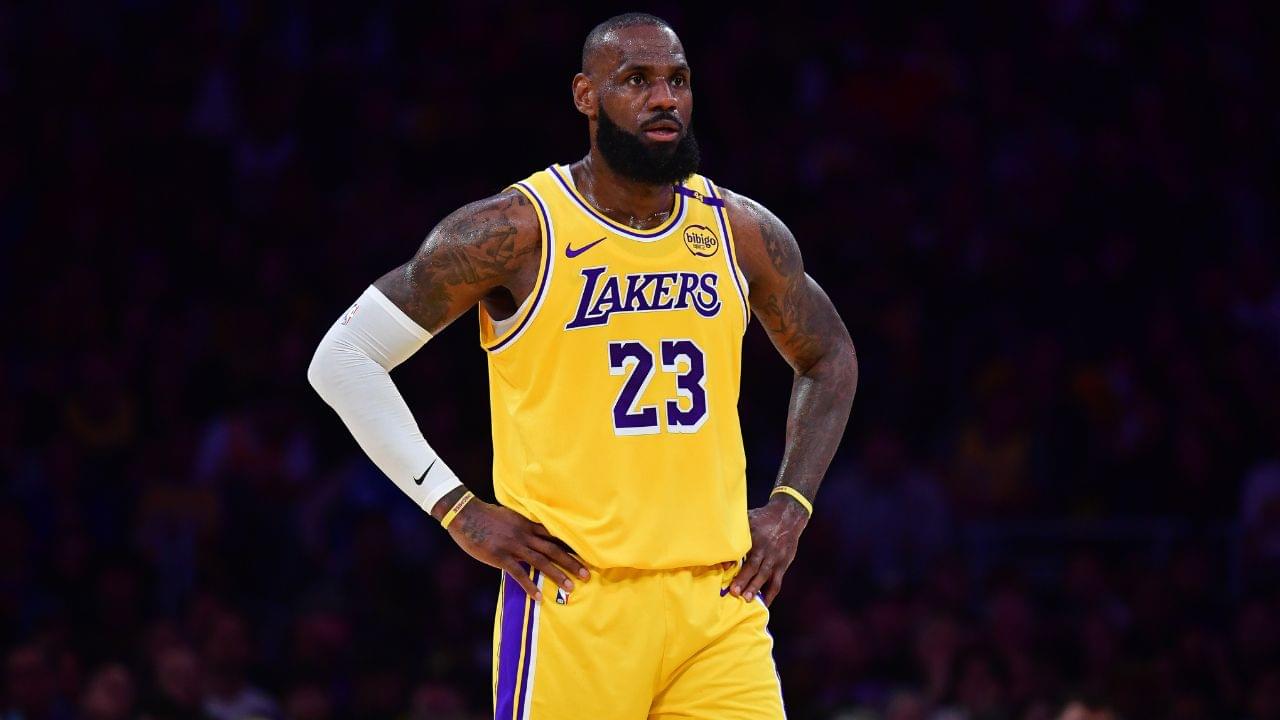 Los Angeles Lakers forward LeBron James (23) reacts during the first half in game five of first round for the 2025 NBA Playoffs at Crypto.com Arena.