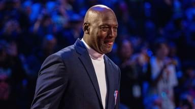 NBA great Michael Jordan is honored for being selected to the NBA 75th Anniversary Team during halftime in the 2022 NBA All-Star Game at Rocket Mortgage FieldHouse