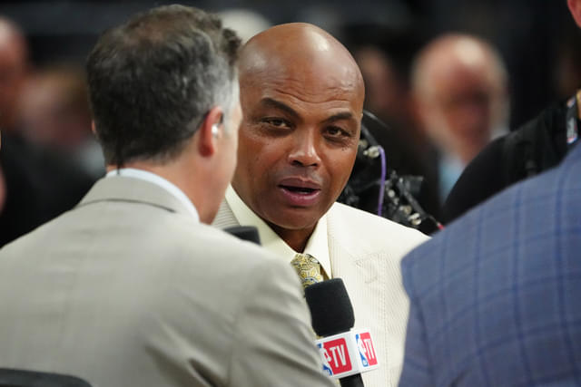 TNT sports analyst Charles Barkley speaks before game two between the Miami Heat and the Denver Nuggets in the 2023 NBA Finals at Ball Arena.