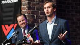 ST LOUIS, MO - SEPTEMBER 15: NASCAR, Motorsport, USA Vice President Ben Kennedy addresses the crowd during the press conference