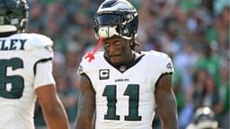 Philadelphia Eagles wide receiver AJ. Brown (11) and running back Saquon Barkley (26) during the fourth quarter against the Los Angeles Rams at Lincoln Financial Field.