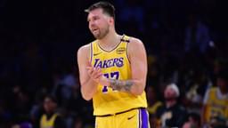 Los Angeles Lakers guard Luka Doncic (77) reacts during the second half in game five of first round for the 2025 NBA Playoffs at Crypto.com Arena.