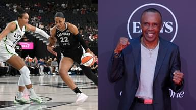 (L) Napheesa Collier, A'ja Wilson (R) Byron Scott
