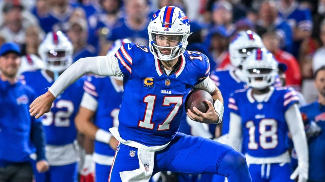 Buffalo Bills quarterback Josh Allen (17) carries the ball in the fourth quarter against the Miami Dolphins at Highmark Stadium.