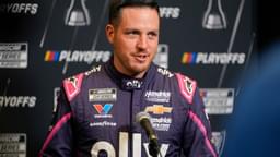 Aug 27, 2025; Charlotte, NC, USA; Alex Bowman answers questions from the media during NASCAR Cup Series Playoff Media Day at Charlotte Convention Center.