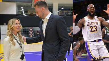 Jeanie Buss, Luka Doncic (L) and LeBron James (R)