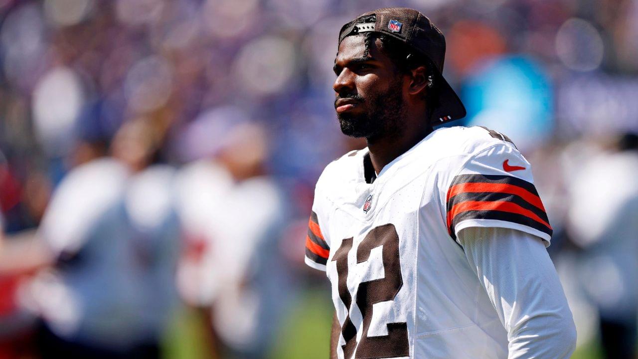 Cleveland Browns quarterback Shedeur Sanders (12) before the game against the Baltimore Ravens at M&T Bank Stadium.
