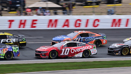 Jun 23, 2024; Loudon, New Hampshire, USA; NASCAR Cup Series driver Noah Gragson (10) races during the USA TODAY 301 at New Hampshire Motor Speedway. Mandatory Credit: Eric Canha-Imagn Images
