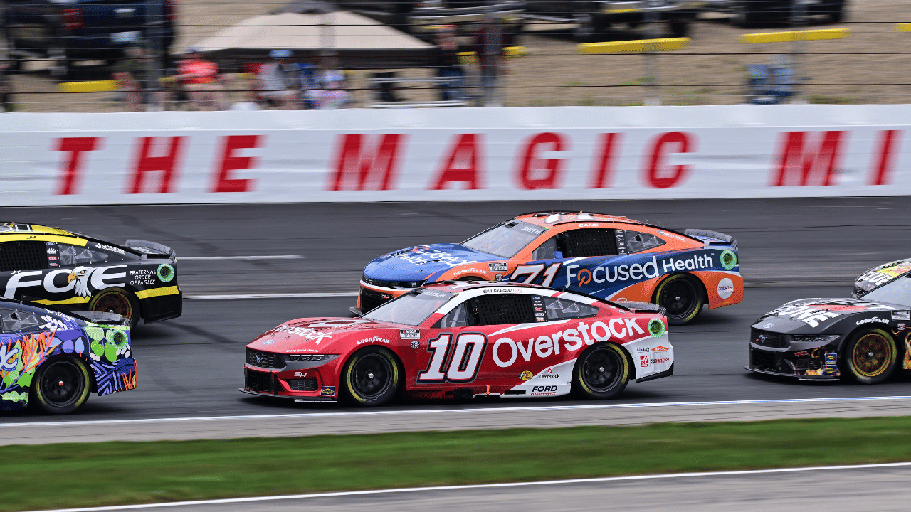 Jun 23, 2024; Loudon, New Hampshire, USA; NASCAR Cup Series driver Noah Gragson (10) races during the USA TODAY 301 at New Hampshire Motor Speedway. Mandatory Credit: Eric Canha-Imagn Images