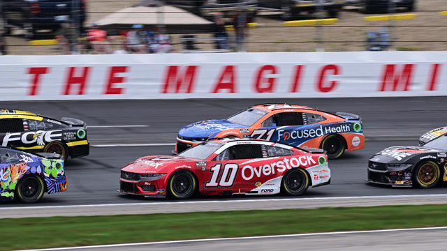 Jun 23, 2024; Loudon, New Hampshire, USA; NASCAR Cup Series driver Noah Gragson (10) races during the USA TODAY 301 at New Hampshire Motor Speedway. Mandatory Credit: Eric Canha-Imagn Images