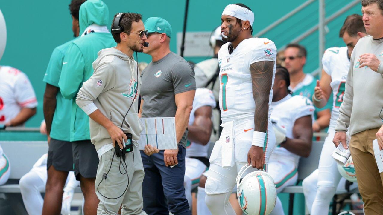 Miami Dolphins head coach Mike McDaniel and quarterback Tua Tagovailoa