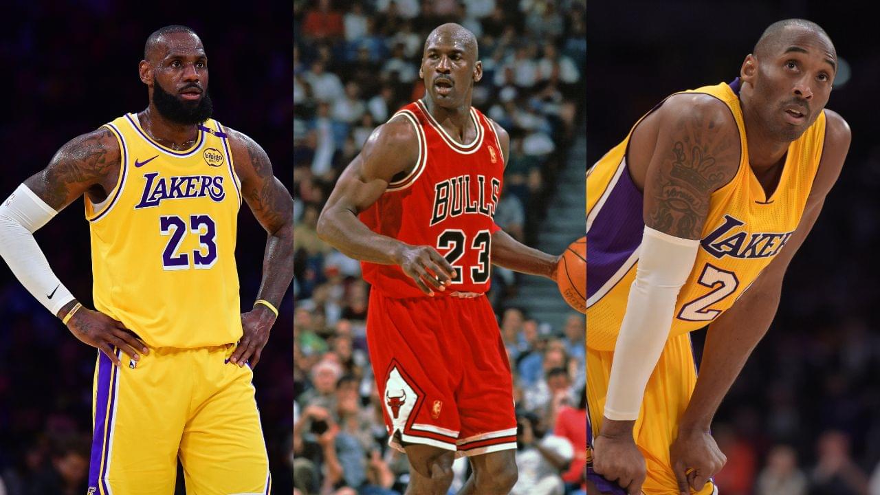 LeBron James(L), Michael Jordan(Center), and Kobe Bryant(R)