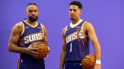 Phoenix Suns forward Dillon Brooks (3) and guard Devin Booker (1) pose for portrait during Media Day at PHX Arena.