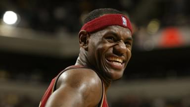 Cleveland s LeBron James laughs at a referee s comments during a game against Indiana Friday