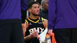 Phoenix Suns guard Devin Booker (1) reacts on the bench against the Oklahoma City Thunder during the second half at Footprint Center.