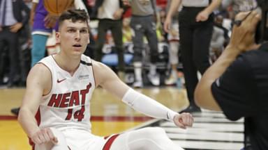 Miami Heat guard Tyler Herro (14) reacts after a play in the second quarter against the Charlotte Hornets on Wednesday