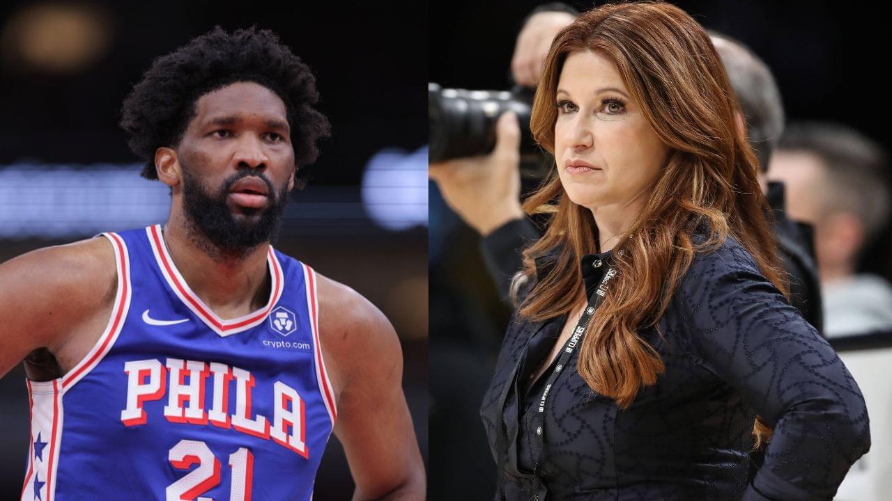 Joel Embiid (L), Rachel Nichols (R)