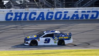 NASCAR Cup Series driver Chase Elliott (9) competes during qualifying for the Camping World 400 at Chicagoland Speedway.