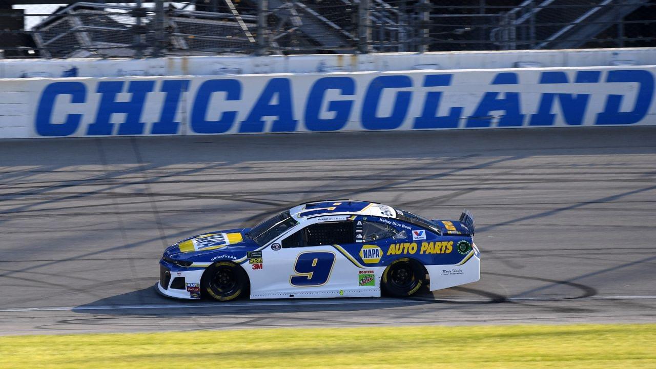 NASCAR Cup Series driver Chase Elliott (9) competes during qualifying for the Camping World 400 at Chicagoland Speedway.