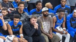 Dallas Mavericks Luka Doncic 77 and Kyrie Irving 11 watch from the bench during an NBA, Basketball