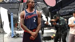 Sep 29, 2025; Inglewood, CA, USA; Los Angeles Clippers forward Kawhi Leonard (2) poses during media day at Intuit Dome.