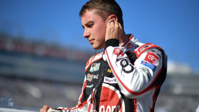 Oct 11, 2025; Las Vegas, Nevada, USA; NASCAR Cup Series driver Christopher Bell (20) during qualifying for the South Point 400 at Las Vegas Motor Speedway