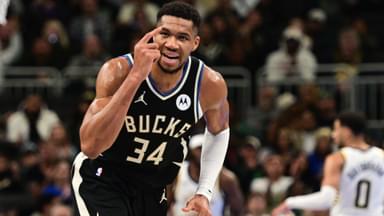 Nov 22, 2024; Milwaukee, Wisconsin, USA; Milwaukee Bucks forward Giannis Antetokounmpo (34) reacts in the second quarter against the Indiana Pacers at Fiserv Forum