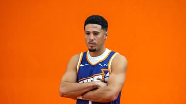 Sep 24, 2025; Phoenix, AZ, USA; Phoenix Suns guard Devin Booker (1) poses for portrait during Media Day at PHX Arena. Mandatory Credit: Mark J. Rebilas-Imagn Images