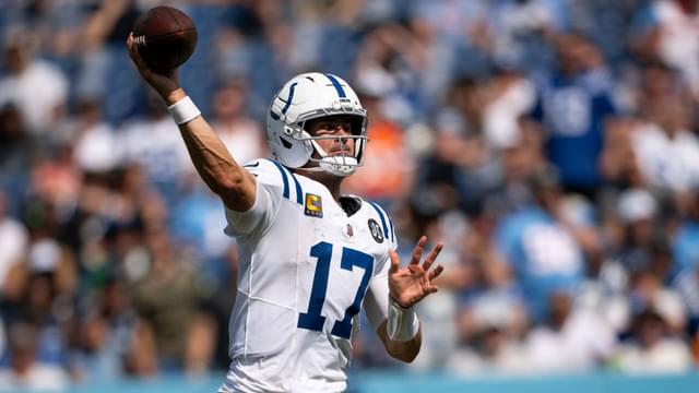 Indianapolis Colts quarterback Daniel Jones (17) against the Tennessee Titans during the second half at Nissan Stadium.