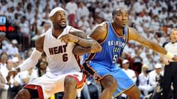Game 3: Miami Heat vs. Oklahoma City Thunder Miami Heat s LeBron James and Oklahoma City Thunder s Kendrick Perkins battle for rebounding position