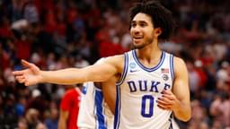 Duke guard JARED MCCAIN (0) reacts to a turnover call during the NCAA, College League, USA Men Basketball Tournament Regional Final game between Duke and NC State on March 31, 2024.