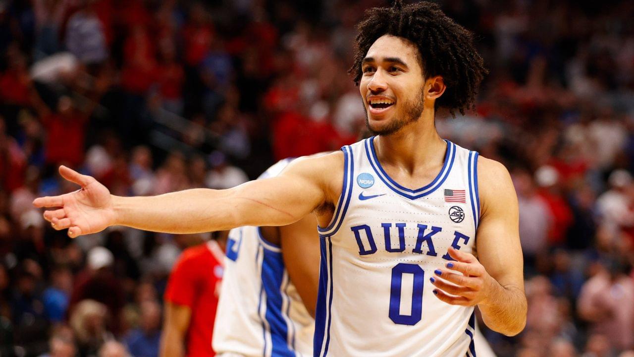 Duke guard JARED MCCAIN (0) reacts to a turnover call during the NCAA, College League, USA Men Basketball Tournament Regional Final game between Duke and NC State on March 31, 2024.