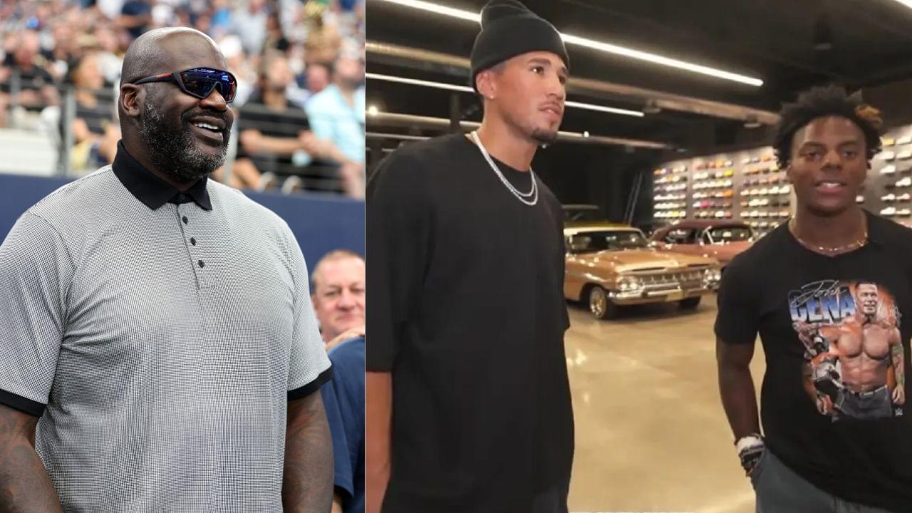 (L) Shaquille O'Neal (R) Devin Booker and iShowSpeed