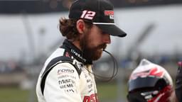 Oct 25, 2025; Martinsville, Virginia, USA; NASCAR Cup Series driver Ryan Blaney (12) before NASCAR Cup Series Xfinity 500 Qualifying at Martinsville Speedway.