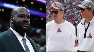 Shaquille O'Neal (L), Peyton and Eli Manning (R)
