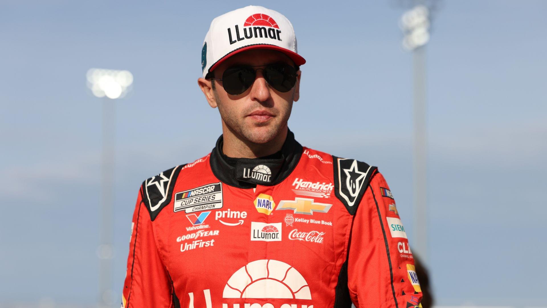Oct 25, 2025; Martinsville, Virginia, USA; NASCAR Cup Series driver Chase Elliott (9) before NASCAR Cup Series Xfinity 500 Practice and Qualifying at Martinsville Speedway